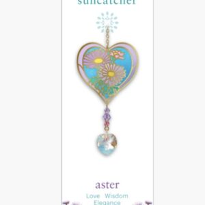 September Birth Month Flower Pendent Aster Motif with a Heart Crystal