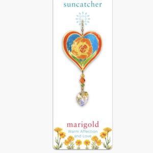 October Birth Month Flower Pendent Marigold Motif with a Heart Crystal