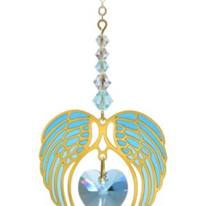 Carded Angel Wing Heart - Aquamarine - March Birthstone Colour