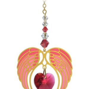 Carded Angel Wing Heart - Ruby - July Birthstone Colour